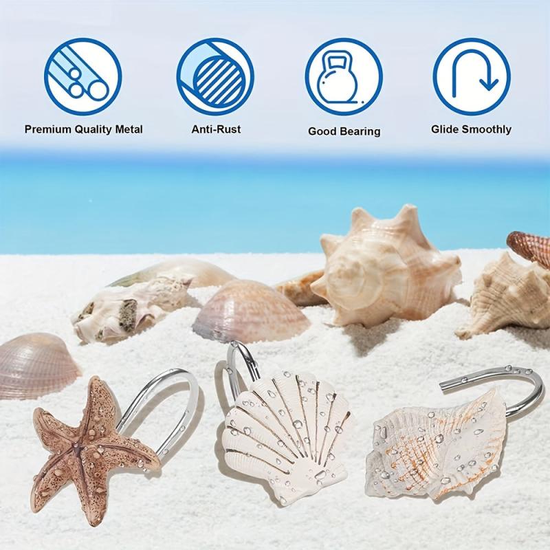 12pcs Seashell Shower Curtain Hooks Stainless Steel Ocean Theme