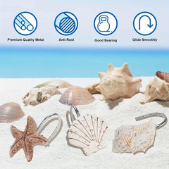 12pcs Seashell Shower Curtain Hooks Stainless Steel Ocean Theme