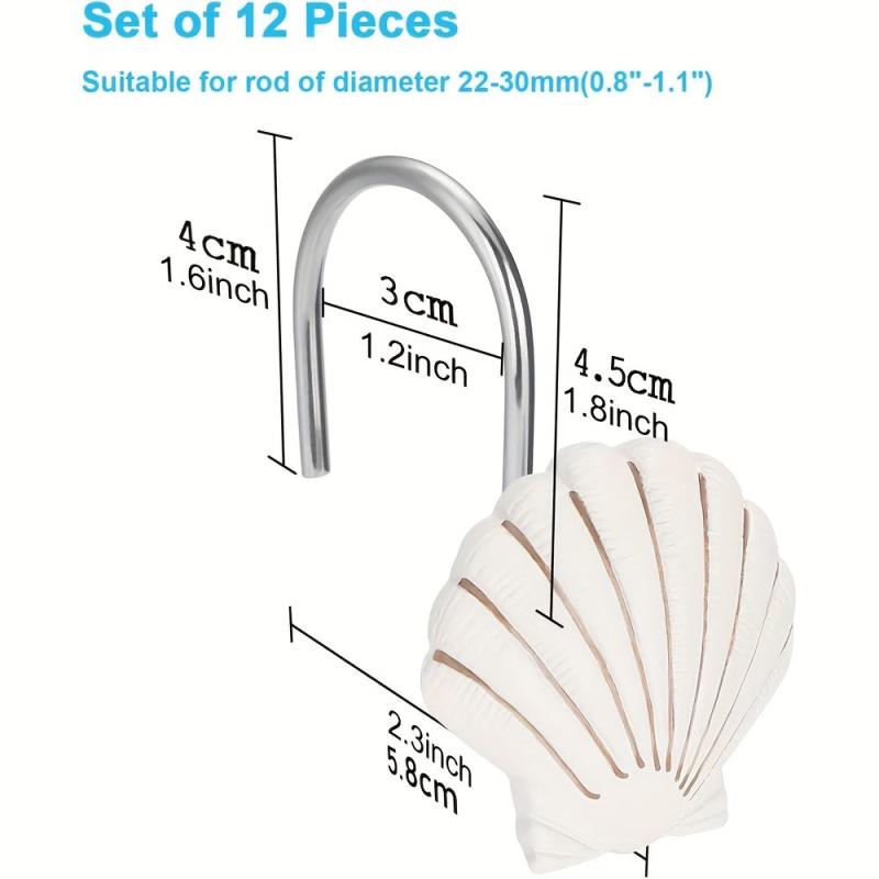12pcs Seashell Shower Curtain Hooks Stainless Steel Ocean Theme