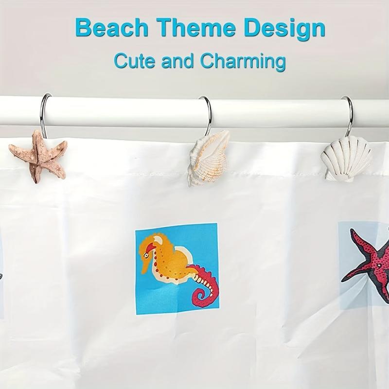 12pcs Seashell Shower Curtain Hooks Stainless Steel Ocean Theme