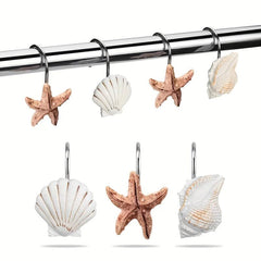 12pcs Seashell Shower Curtain Hooks Stainless Steel Ocean Theme