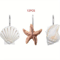 12pcs Seashell Shower Curtain Hooks Stainless Steel Ocean Theme