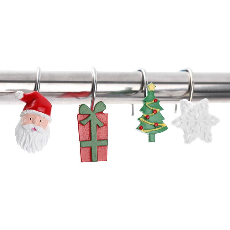 12pcs Christmas Shower Curtain Hooks Santa Snowflake Decorative Bathroom