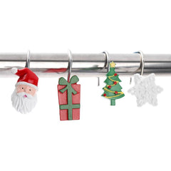 12pcs Christmas Shower Curtain Hooks Santa Snowflake Decorative Bathroom