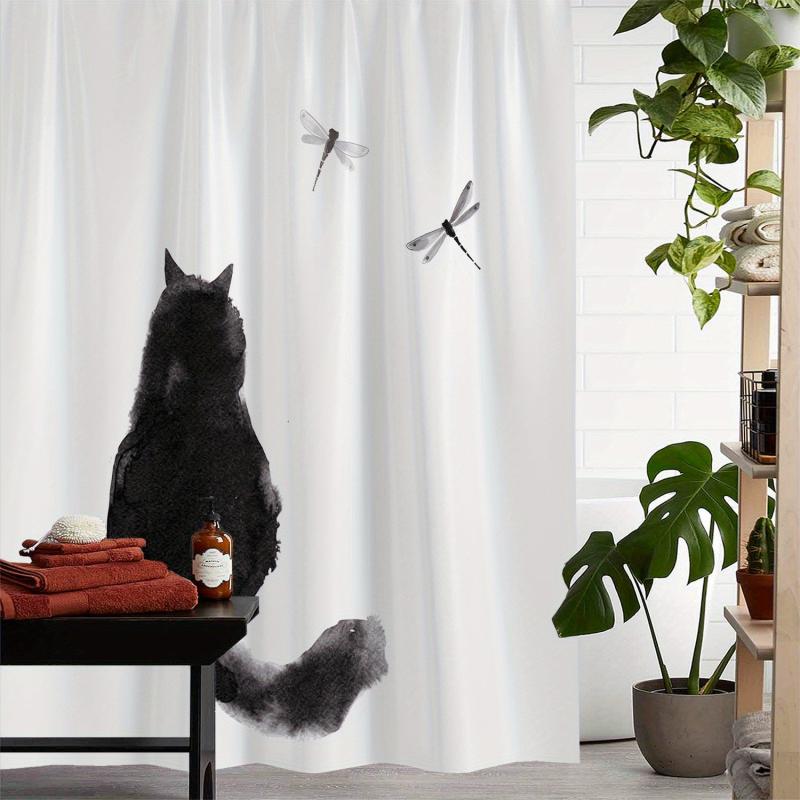 Bohemian Cat Print Shower Curtain with Hooks