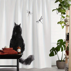 Bohemian Cat Print Shower Curtain with Hooks