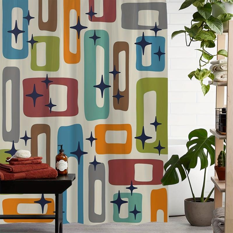 Bohemian Cat Print Shower Curtain with Hooks