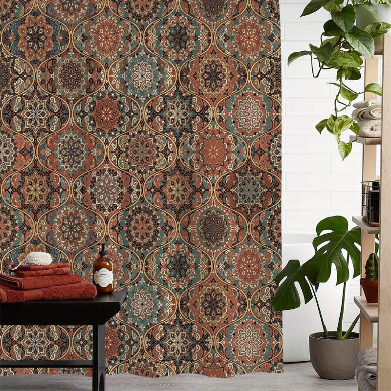 Bohemian Cat Print Shower Curtain with Hooks