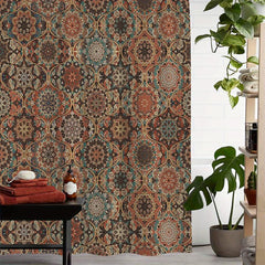 Bohemian Cat Print Shower Curtain with Hooks