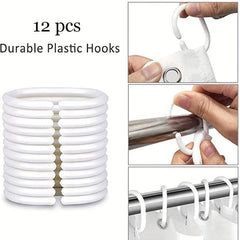 3D Waterproof Shower Curtain Square & Circular Patterns + 12 Plastic Hooks