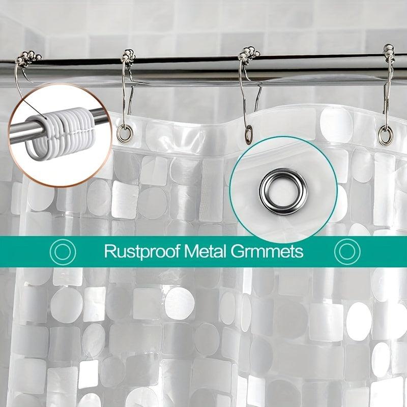 3D Waterproof Shower Curtain Square & Circular Patterns + 12 Plastic Hooks