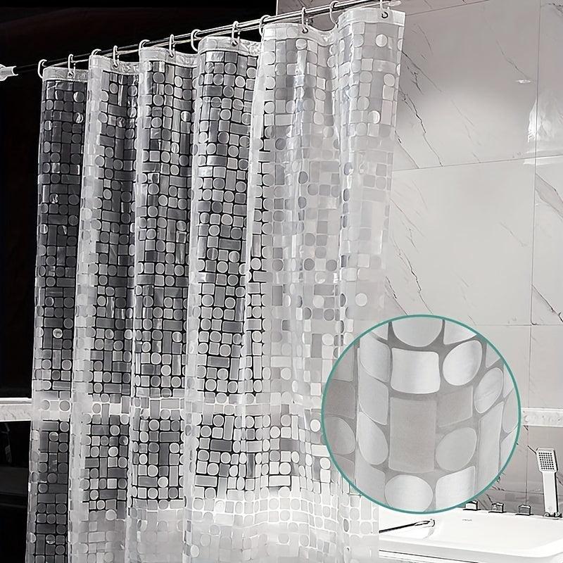 3D Waterproof Shower Curtain Square & Circular Patterns + 12 Plastic Hooks