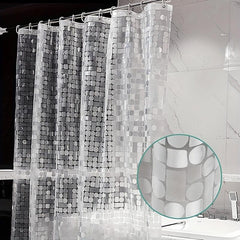 3D Waterproof Shower Curtain Square & Circular Patterns + 12 Plastic Hooks