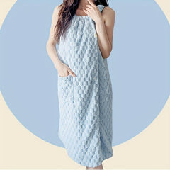 Absorbent Coral Fleece Bath Towel with Thick Straps