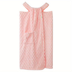 Absorbent Coral Fleece Bath Towel with Thick Straps