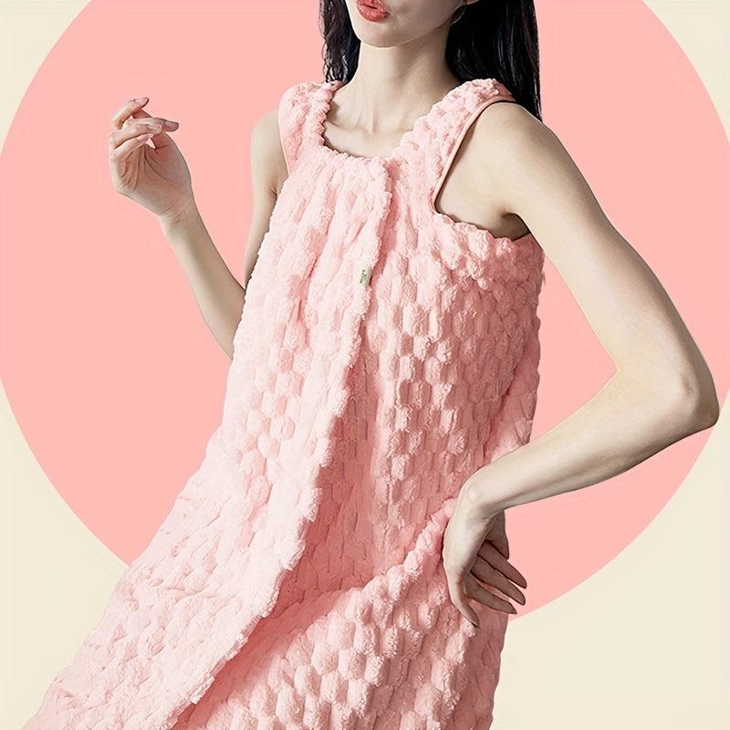 Absorbent Coral Fleece Bath Towel with Thick Straps