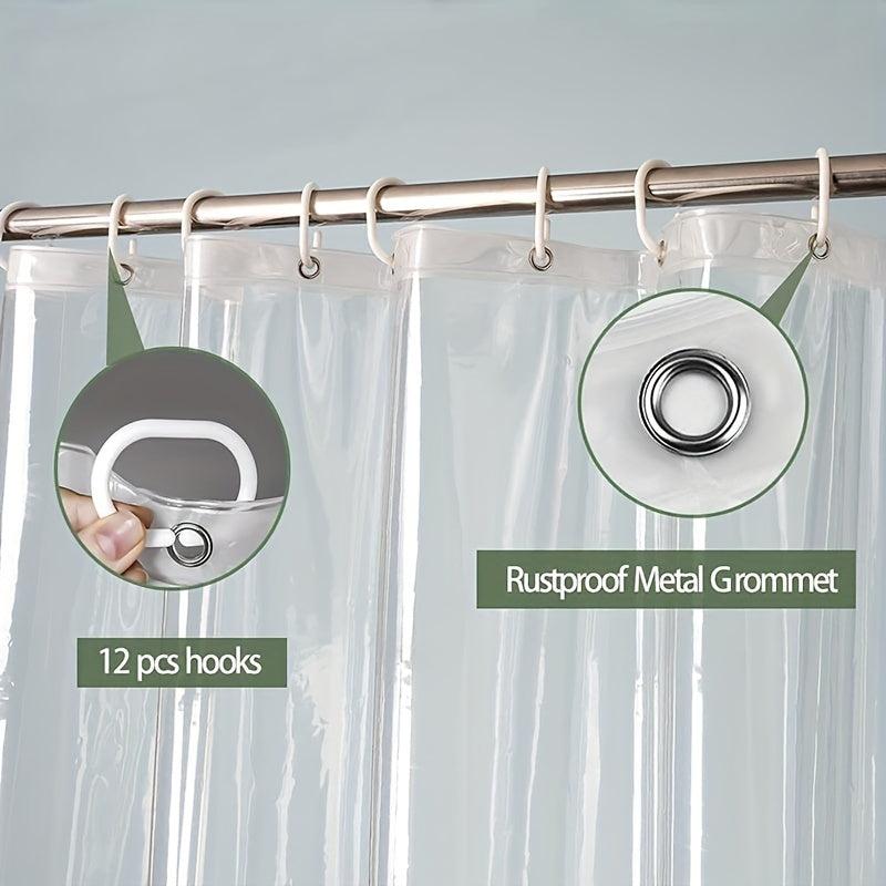 Waterproof Transparent Shower Curtain with 12 Hooks