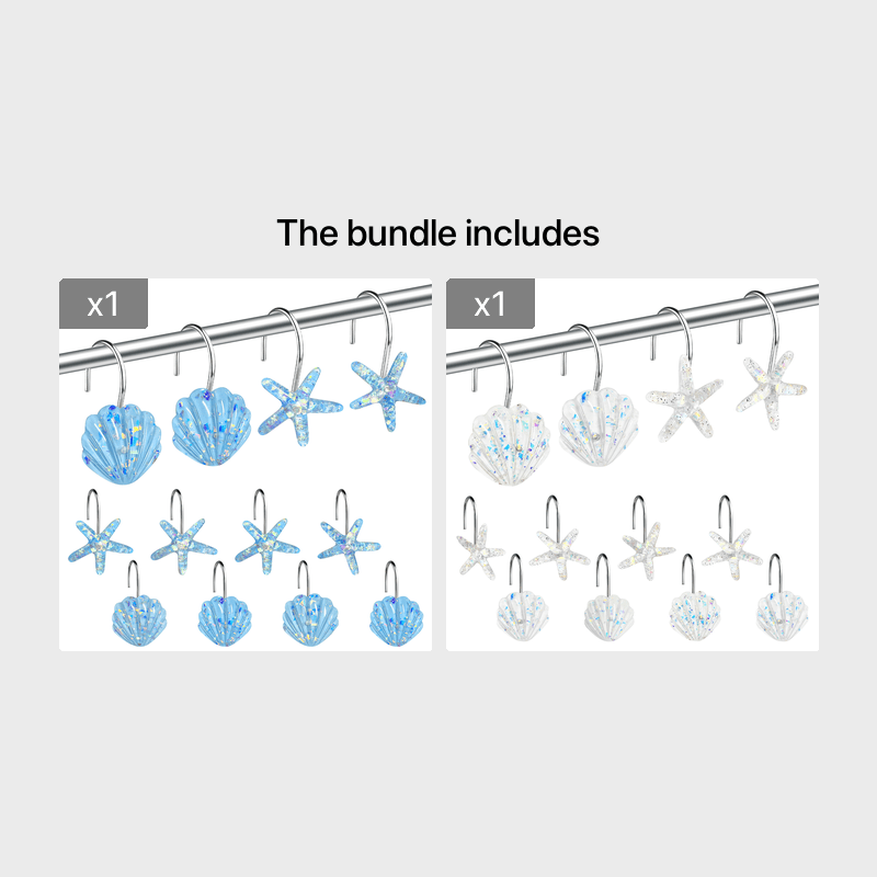 12pcs Ocean Themed Shower Curtain Hooks - Resistant to Corrosion and Stains