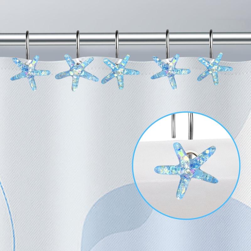 12pcs Ocean Themed Shower Curtain Hooks - Resistant to Corrosion and Stains