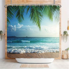 Beach Pattern Shower Curtain with Hooks