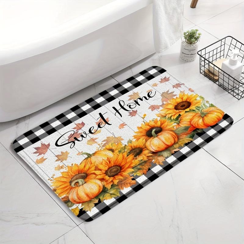 Autumn Pumpkin Pattern Floor Mat Thanksgiving Theme Bath Rug
