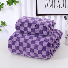 2pcs Checkerboard Pattern Towel Set Coral Fleece Soft Absorbent Towels Bathroom