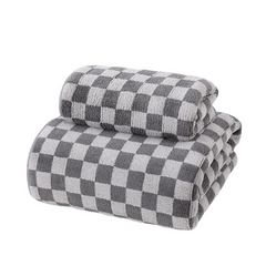 2pcs Checkerboard Pattern Towel Set Coral Fleece Soft Absorbent Towels Bathroom