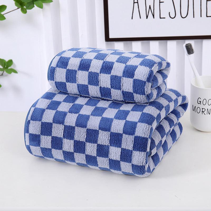 2pcs Checkerboard Pattern Towel Set Coral Fleece Soft Absorbent Towels Bathroom