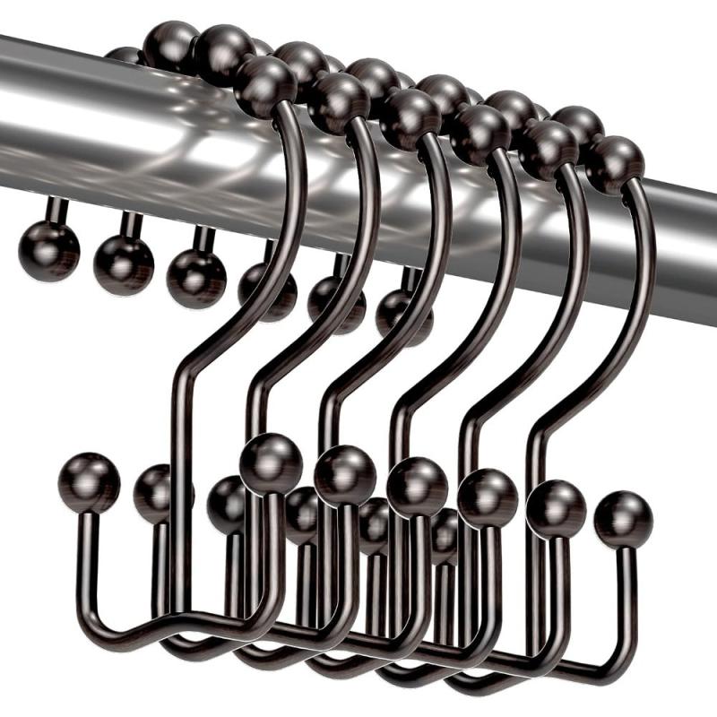12pcs Shower Curtain Hooks Rust Proof Double Glide Rings for Bathroom Shower Cur