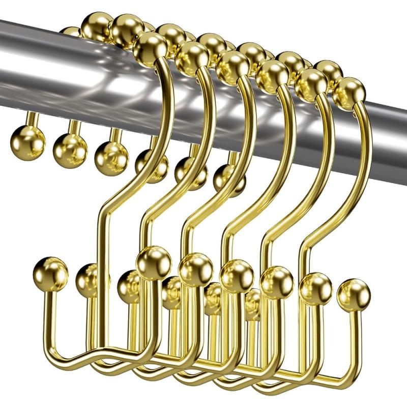 12pcs Shower Curtain Hooks Rust Proof Double Glide Rings for Bathroom Shower Cur