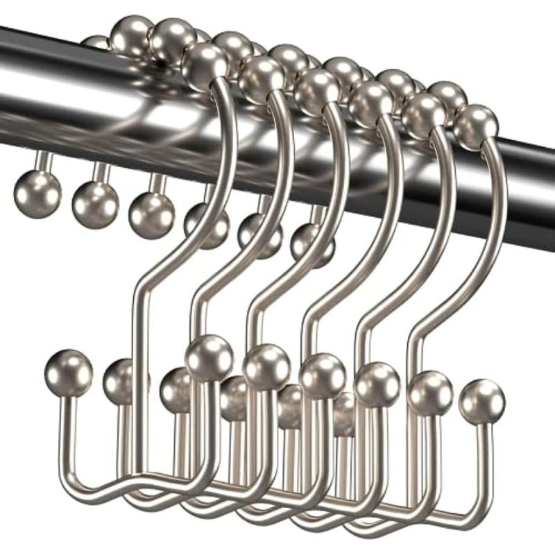 12pcs Shower Curtain Hooks Rust Proof Double Glide Rings for Bathroom Shower Cur