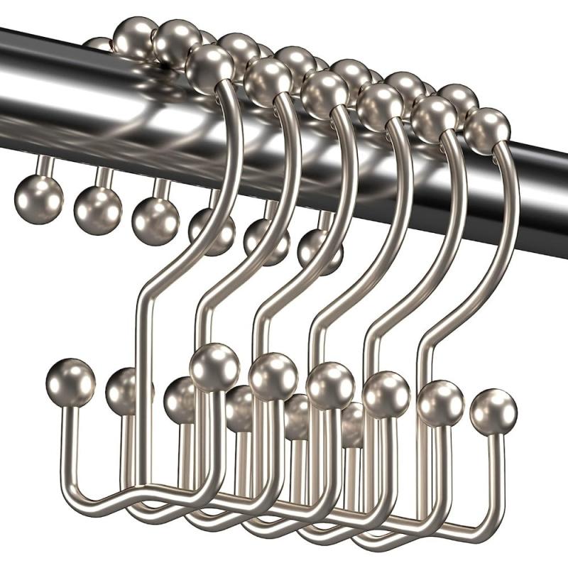 12pcs Shower Curtain Hooks Rust Proof Double Glide Rings for Bathroom Shower Cur