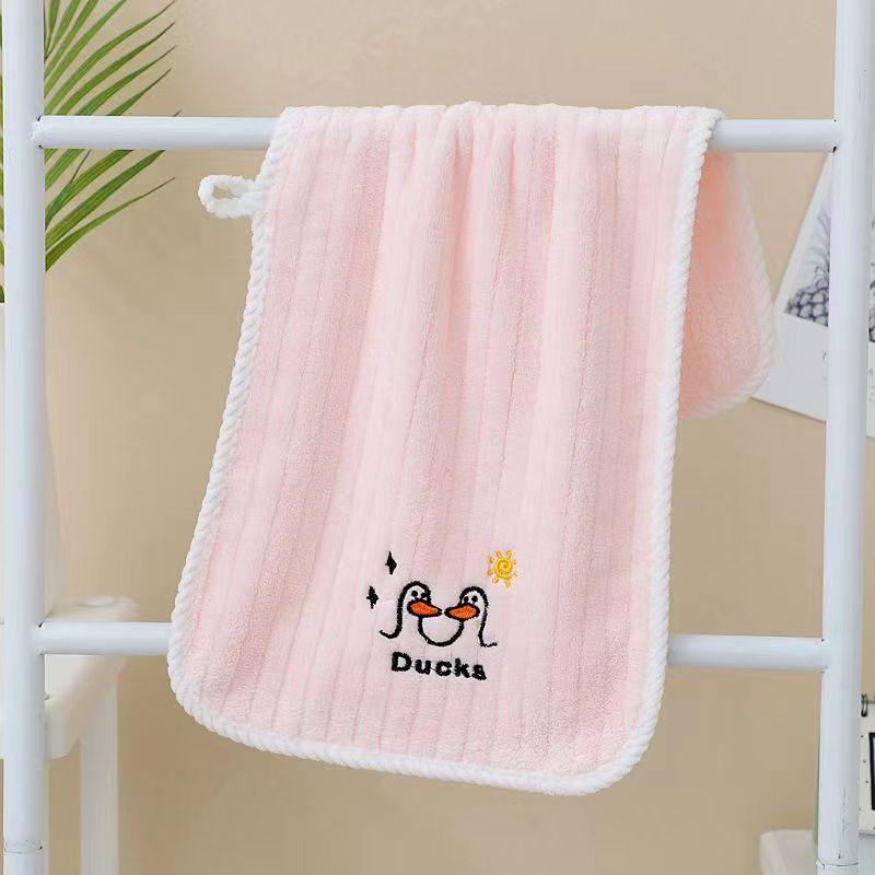 5pcs Cartoon Duck Embroidered Towel Microfiber Face Towel