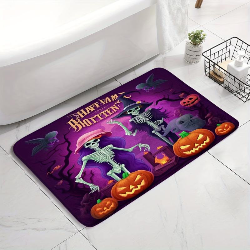 Halloween Skull Floor Mat Horror Bath Rug Non-slip Carpet