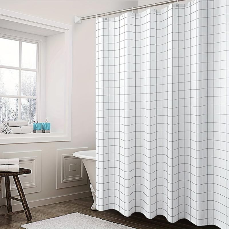 Waterproof Thickened Shower Curtain PEVA Floral Grid Shower Curtain