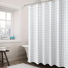 Waterproof Thickened Shower Curtain PEVA Floral Grid Shower Curtain