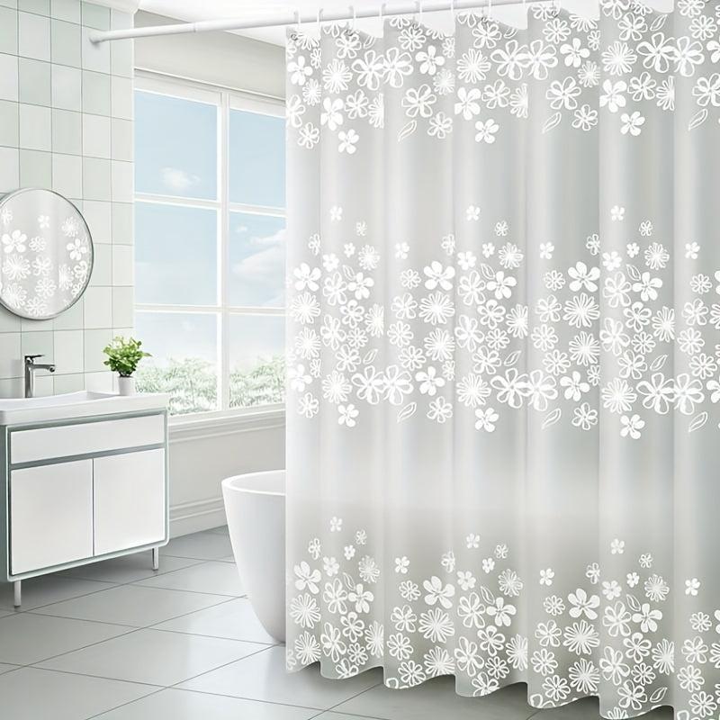 Waterproof Thickened Shower Curtain PEVA Floral Grid Shower Curtain