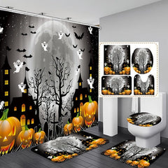 4pcs Halloween Horror Castle Pumpkin Shower Curtains