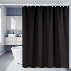 1pc Solid Shower Curtain Set Waterproof with 12 Hooks