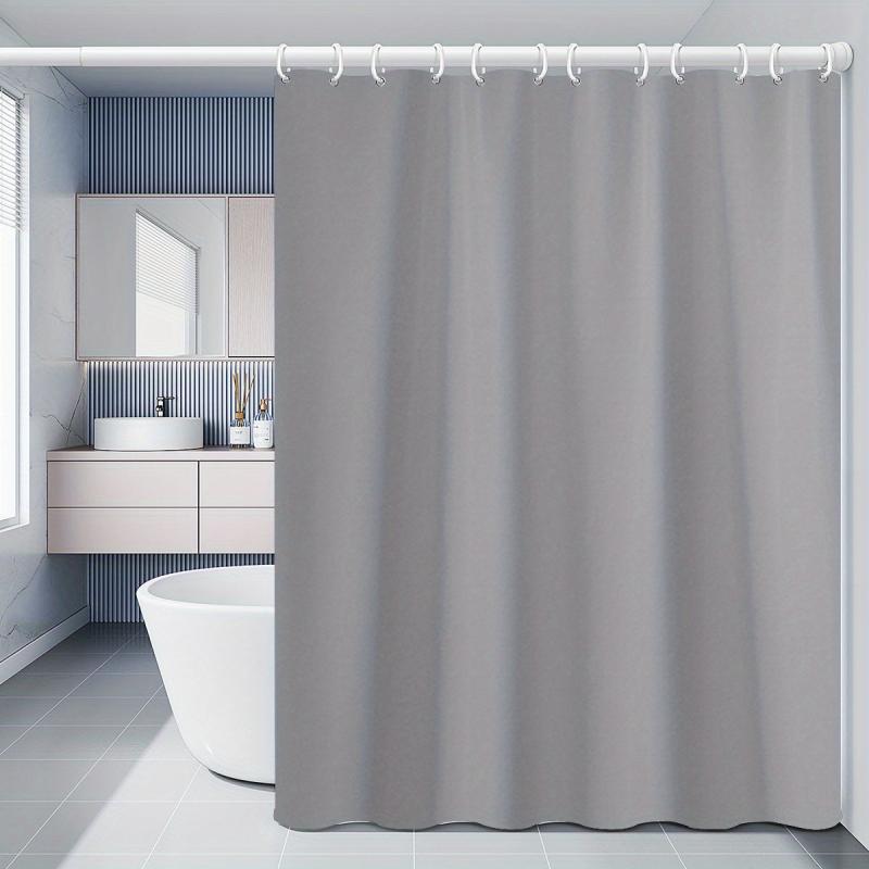 1pc Solid Shower Curtain Set Waterproof with 12 Hooks
