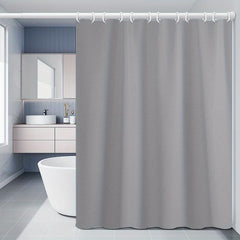 1pc Solid Shower Curtain Set Waterproof with 12 Hooks