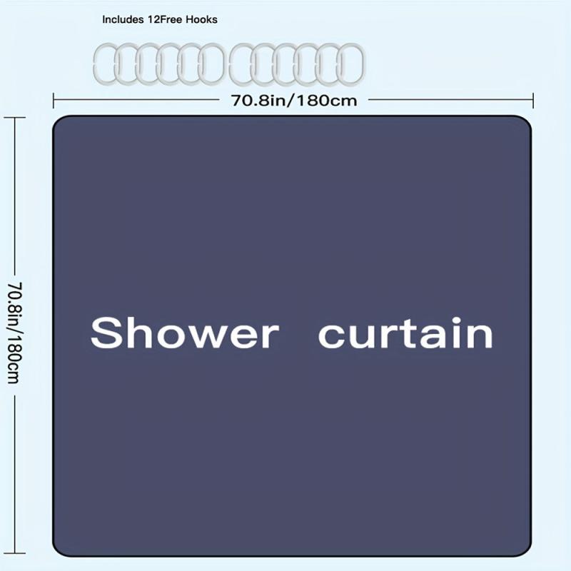 1pc Solid Shower Curtain Set Waterproof with 12 Hooks
