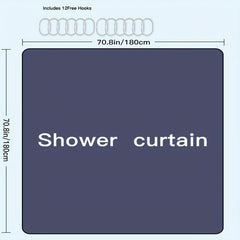 1pc Solid Shower Curtain Set Waterproof with 12 Hooks