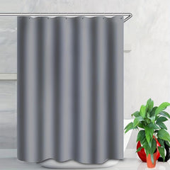 1pc Solid Shower Curtain Set Waterproof with 12 Hooks