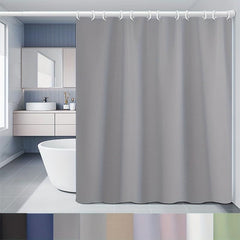1pc Solid Shower Curtain Set Waterproof with 12 Hooks
