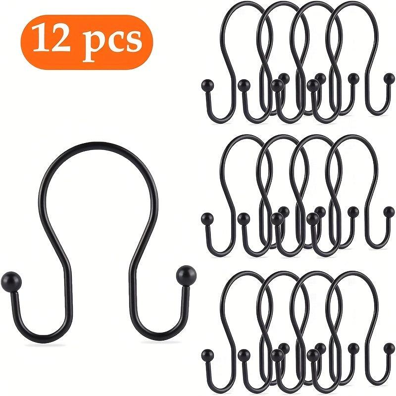 12pcs Double Sided Shower Curtain Hooks Rust Proof Durable Bathroom Hangers Ring