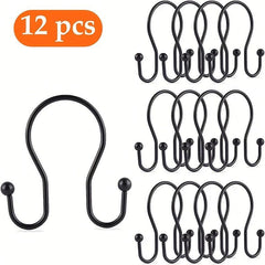 12pcs Double Sided Shower Curtain Hooks Rust Proof Durable Bathroom Hangers Ring
