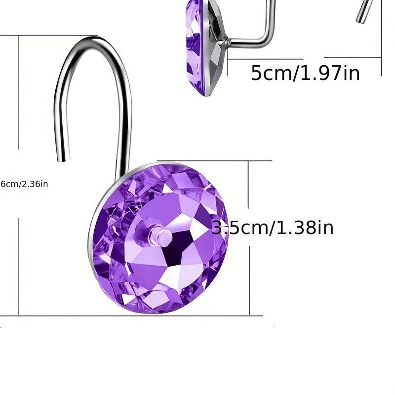 12pcs Iron & Crystal Shower Curtain Hooks Bathroom Decoration