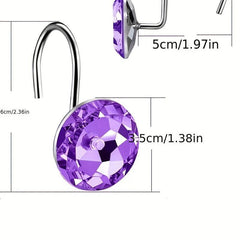 12pcs Iron & Crystal Shower Curtain Hooks Bathroom Decoration