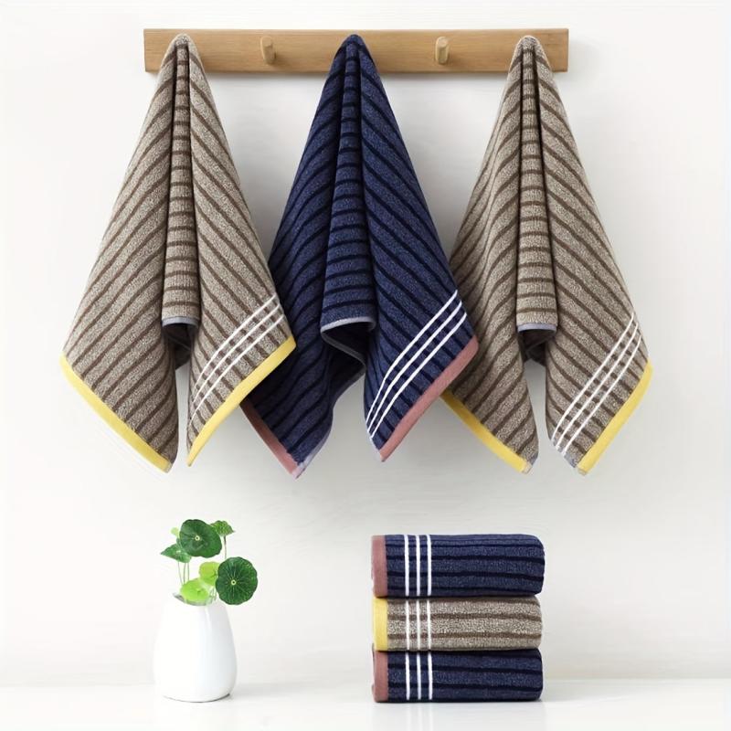 Cotton Striped Hand Towel Soft Absorbent Bathing Wipe Quick Drying Towel